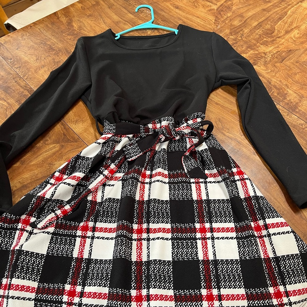 Black Long Sleeve Plaid Dress